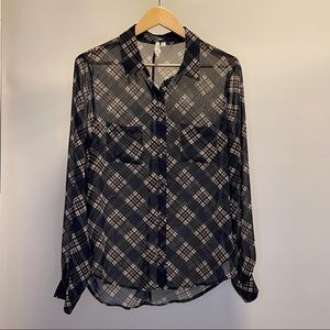 Navy Plaid Blouse